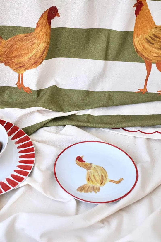Cotton Green Striped Rooster Tablecloth