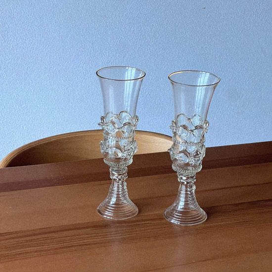 Mouthblown Champagne Flute Dots Spirals - Set Of Two