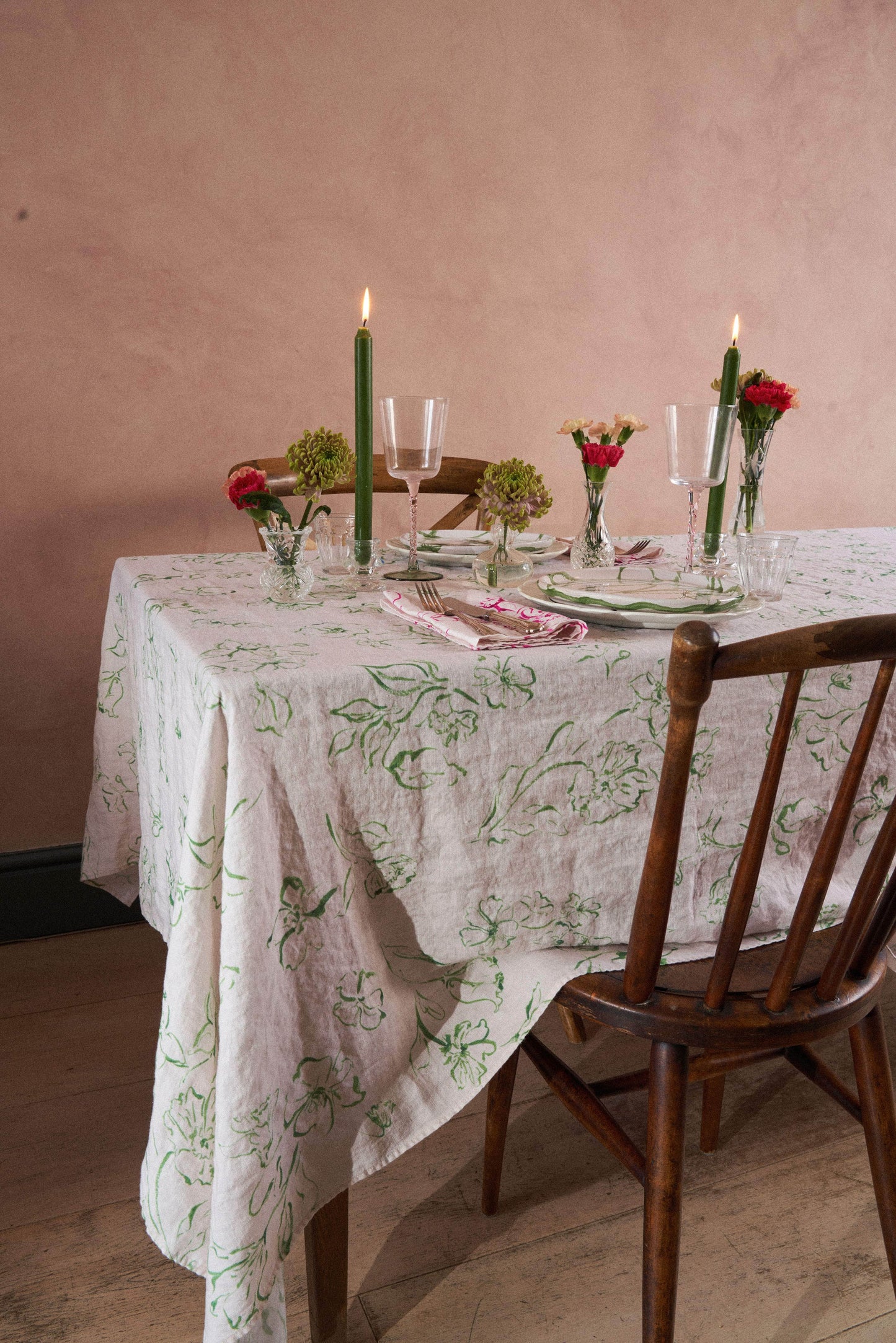 Wild Bloom Green Linen Tablecloth
