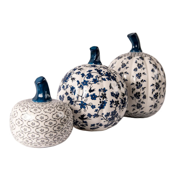 Trio of Blue and White Pumpkins