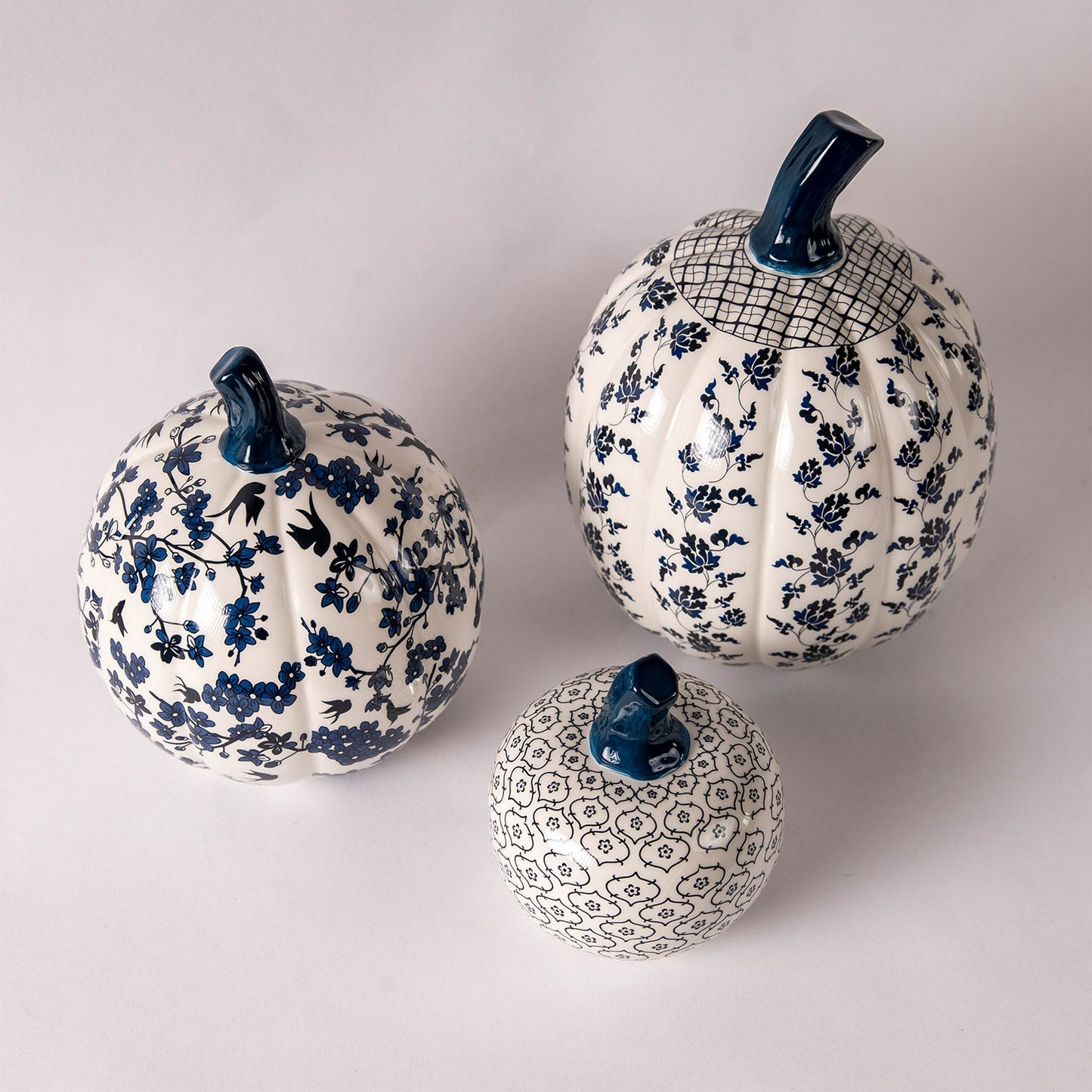 Trio of Blue and White Pumpkins