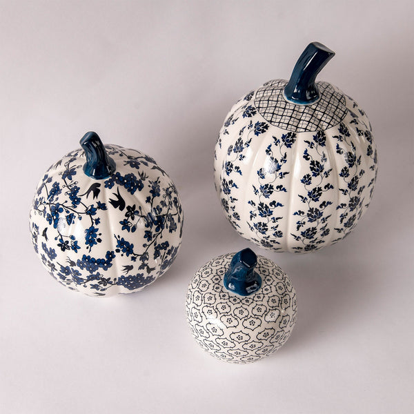 Trio of Blue and White Pumpkins