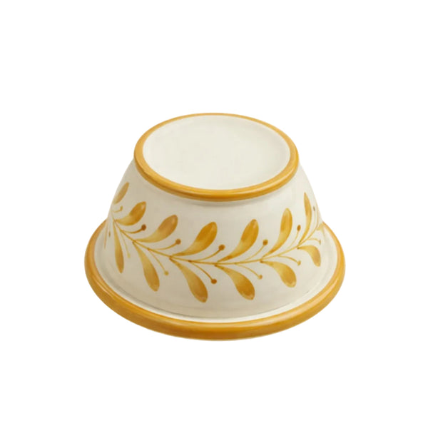 Helecho French Butter Dish in Golden Yellow — hand-painted fern wreath ceramic, Carmen del Viboral, Colombia