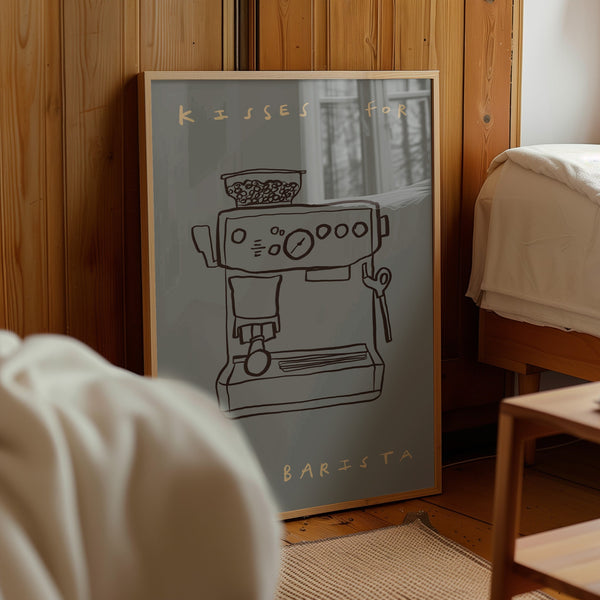 Kisses For Barista | Coffee Print | UNFRAMED
