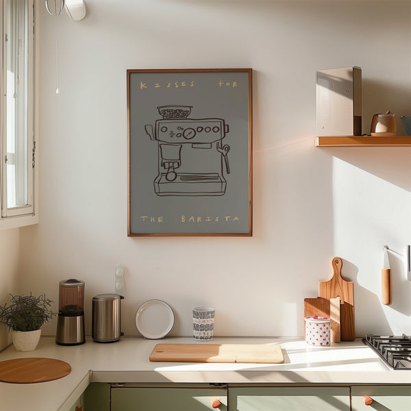 Kisses For Barista | Coffee Print | UNFRAMED