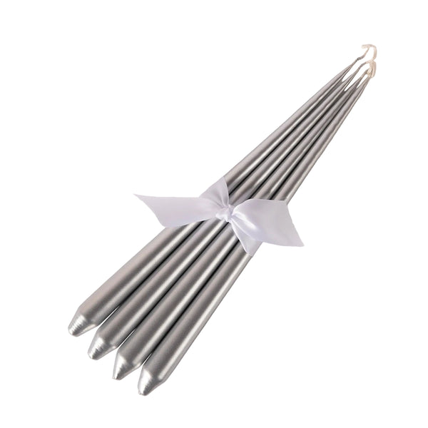 Set of Four Tapered Candles - Silver