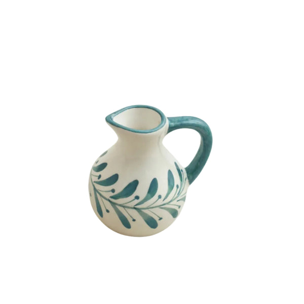 Helecho Creamer in Teal — hand-painted fern wreath ceramic, Carmen del Viboral, Colombia