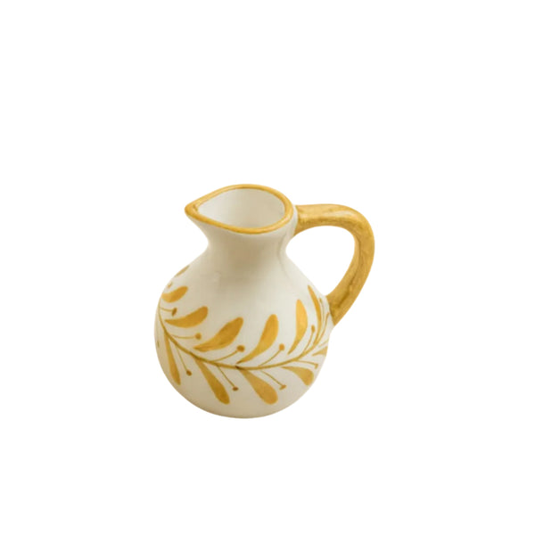 Helecho Creamer in Golden Yellow — hand-painted fern wreath ceramic, Carmen del Viboral, Colombia