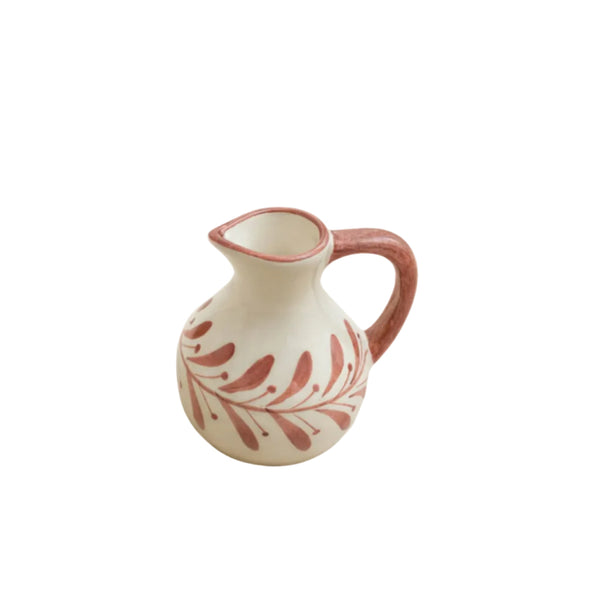 Helecho Creamer in Rust Red — hand-painted fern wreath ceramic, Carmen del Viboral, Colombia