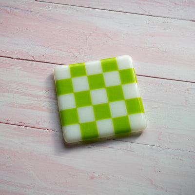 10cm Chequered White/Colour Coaster - Bullseye - Green - Spring image