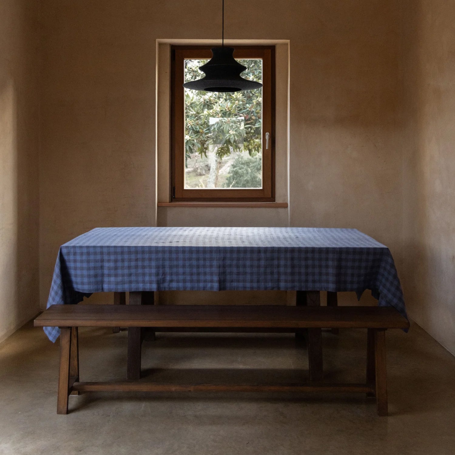 Beige Linen Gingham Tablecloth