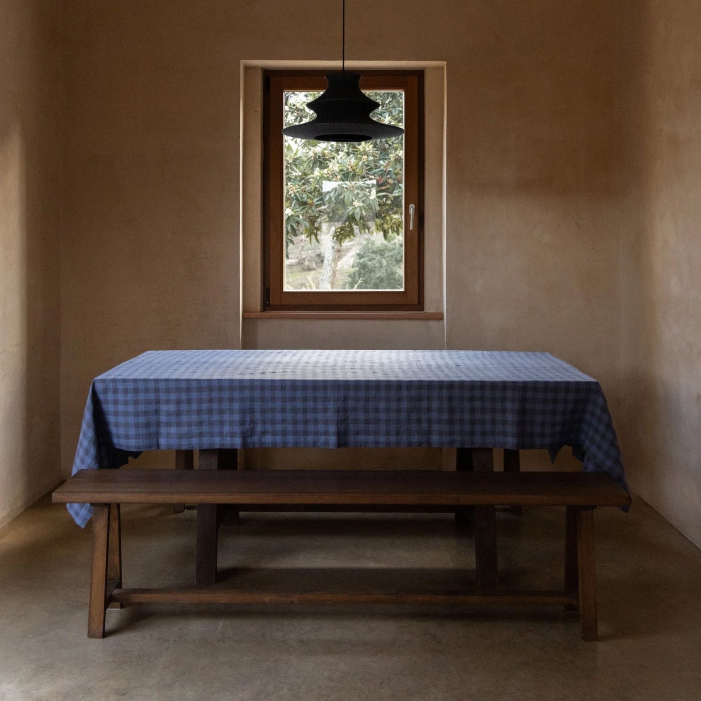 Beige Linen Gingham Tablecloth