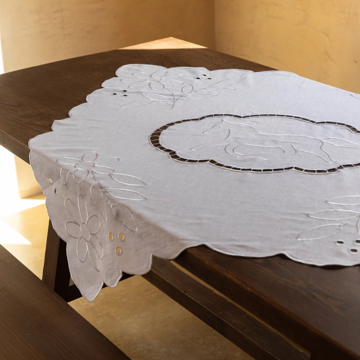 Cutwork Linen Tablecloth with Horse Motif