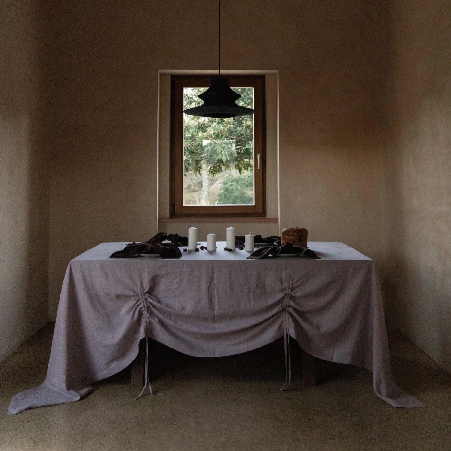 Handcrafted Linen Tablecloth with Drawstring Gathers