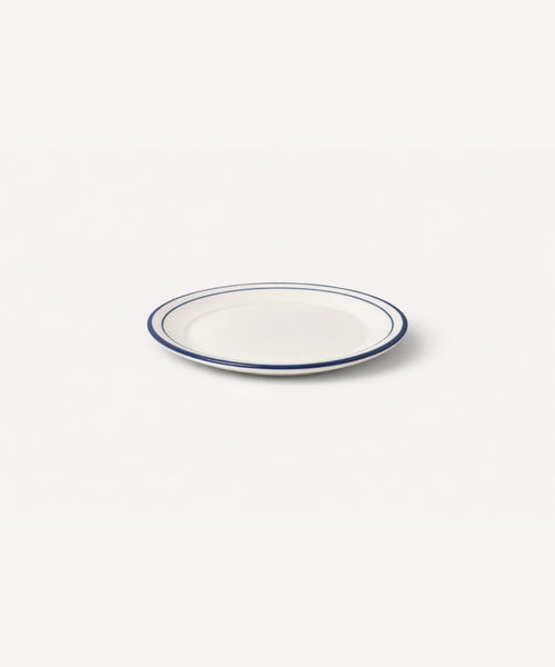Rim Bread Plate in Deep Blue — slim hand-painted band on a crisp white ground, Carmen del Viboral ceramic