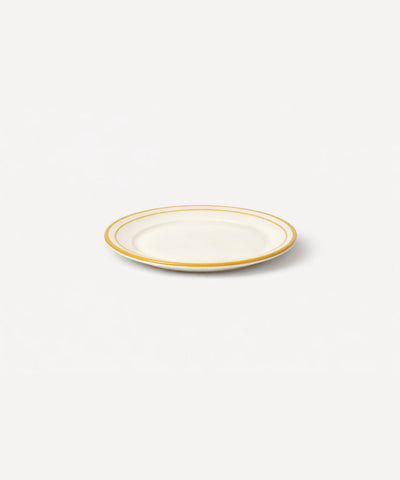 Rim Bread Plate in Golden Yellow — slim hand-painted band on a crisp white ground, Carmen del Viboral ceramic