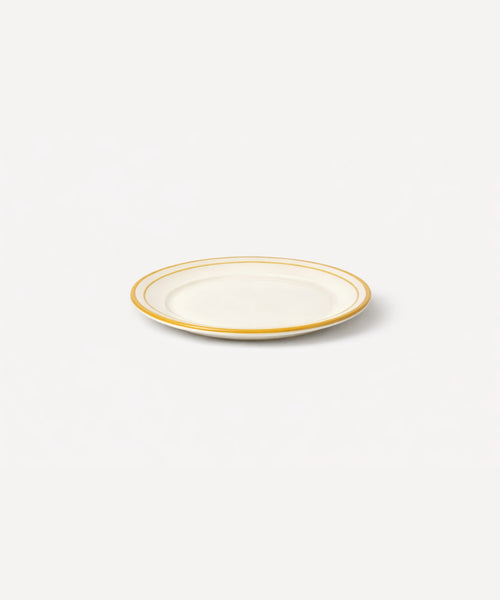 Rim Bread Plate in Golden Yellow — slim hand-painted band on a crisp white ground, Carmen del Viboral ceramic