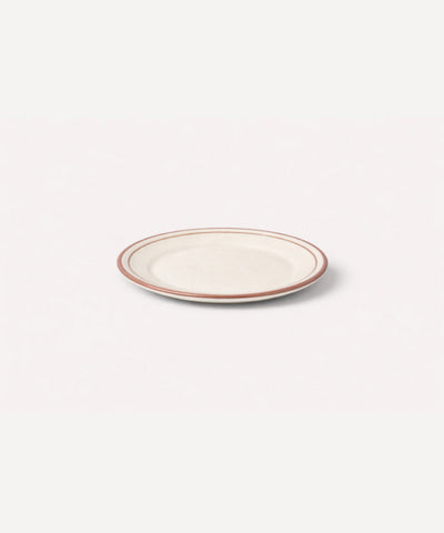 Hand-painted Rim Bread Plate in Vintage Rose — slim rose band on a white ground.