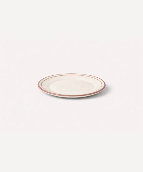 Hand-painted Rim Bread Plate in Vintage Rose — slim rose band on a white ground.