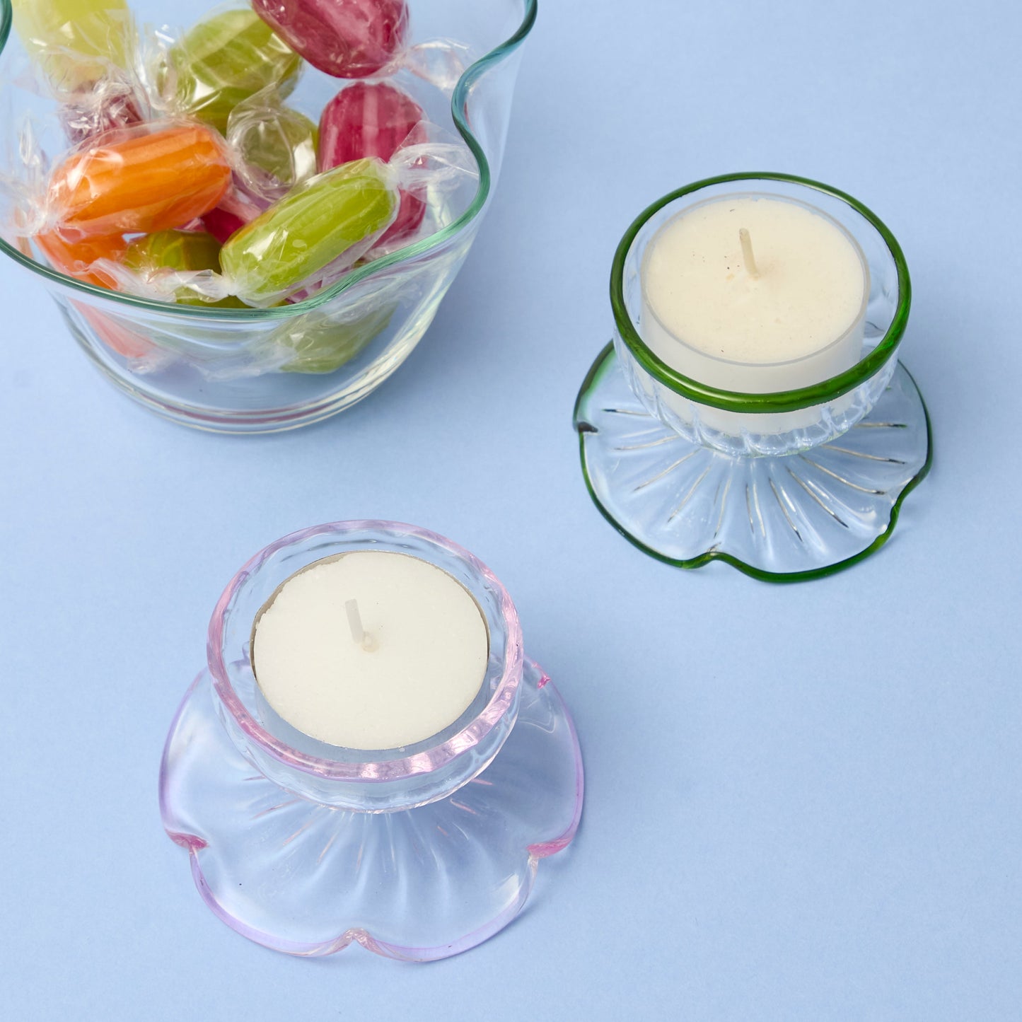 Green Rimmed Tealight Holders (set of 2)