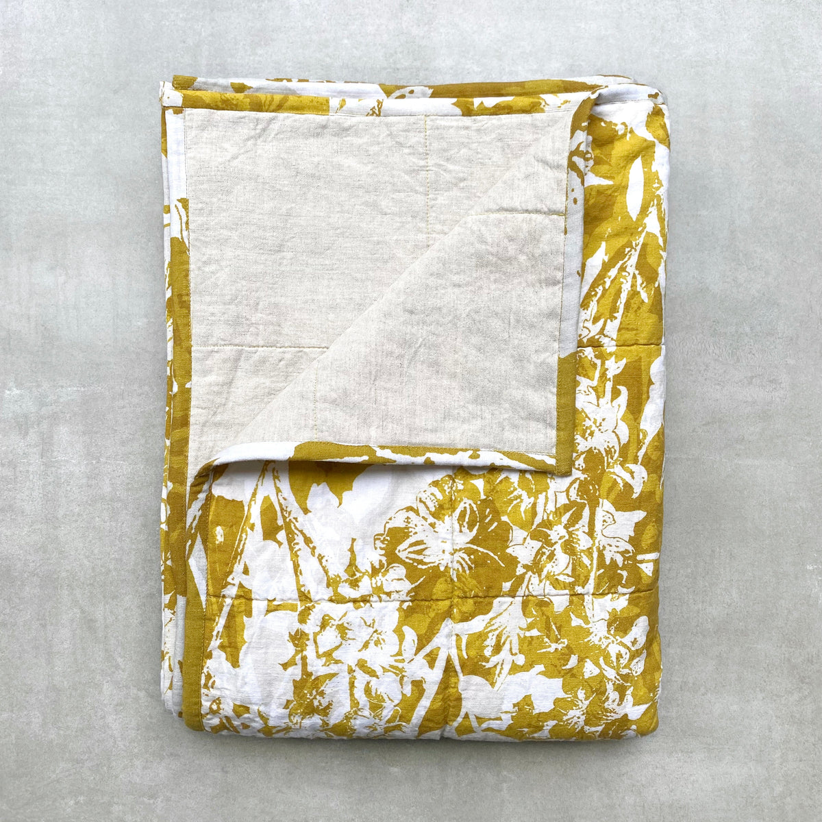 Everly Linen Quilted Throw Mustard Yellow