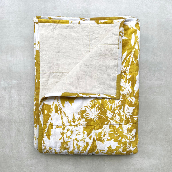 Everly Linen Quilted Throw Mustard Yellow