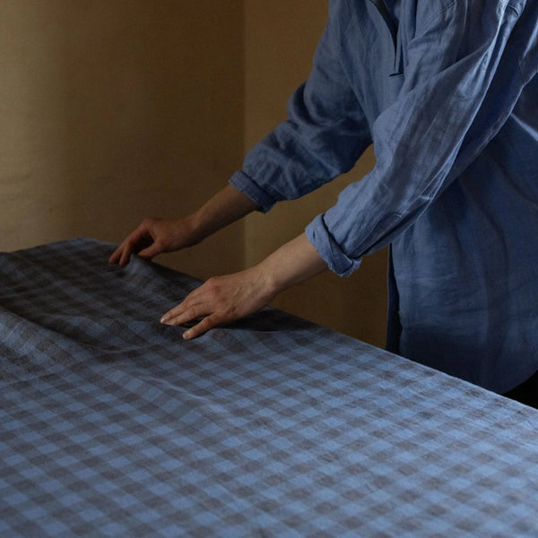 Beige Linen Gingham Tablecloth
