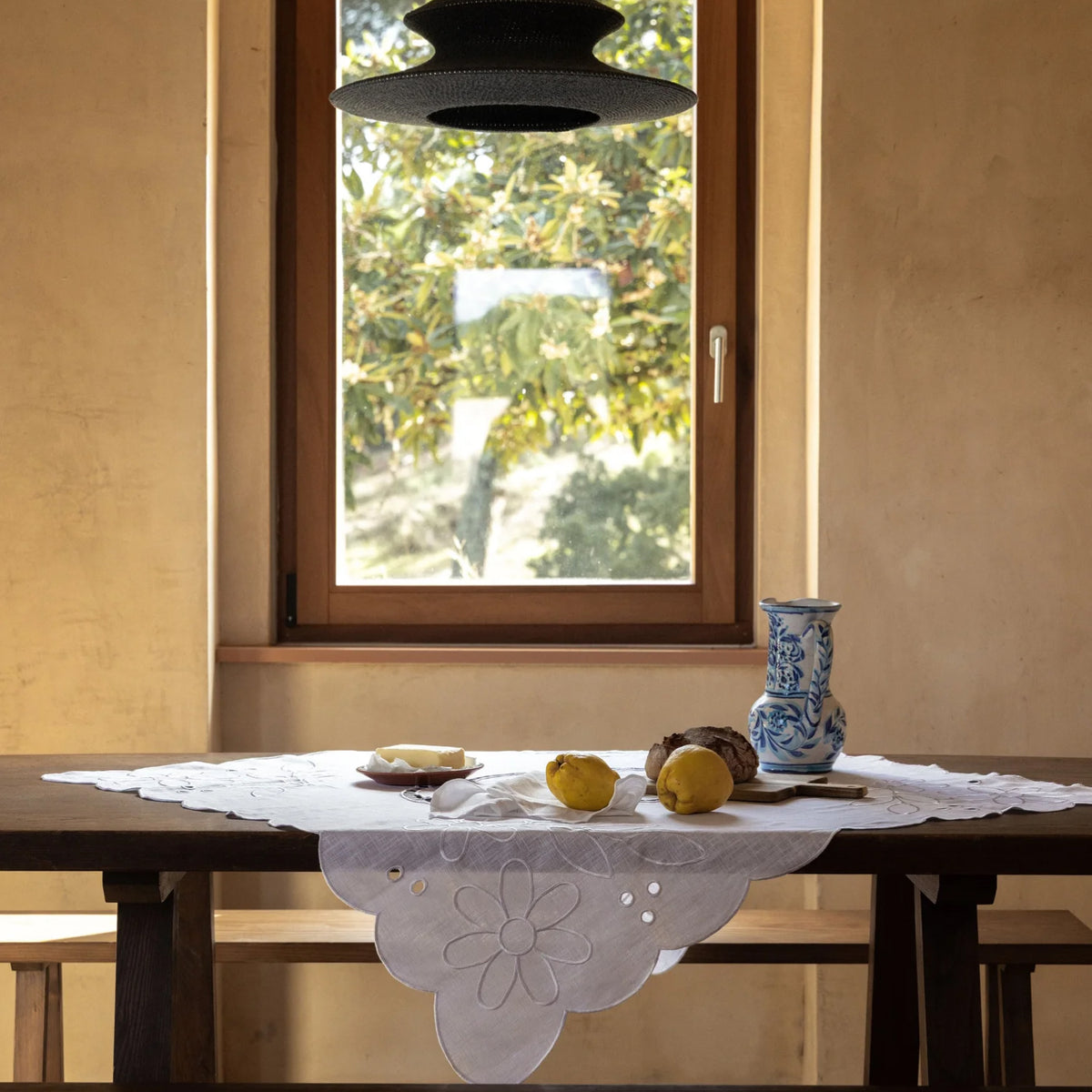 Cutwork Linen Tablecloth with Horse Motif