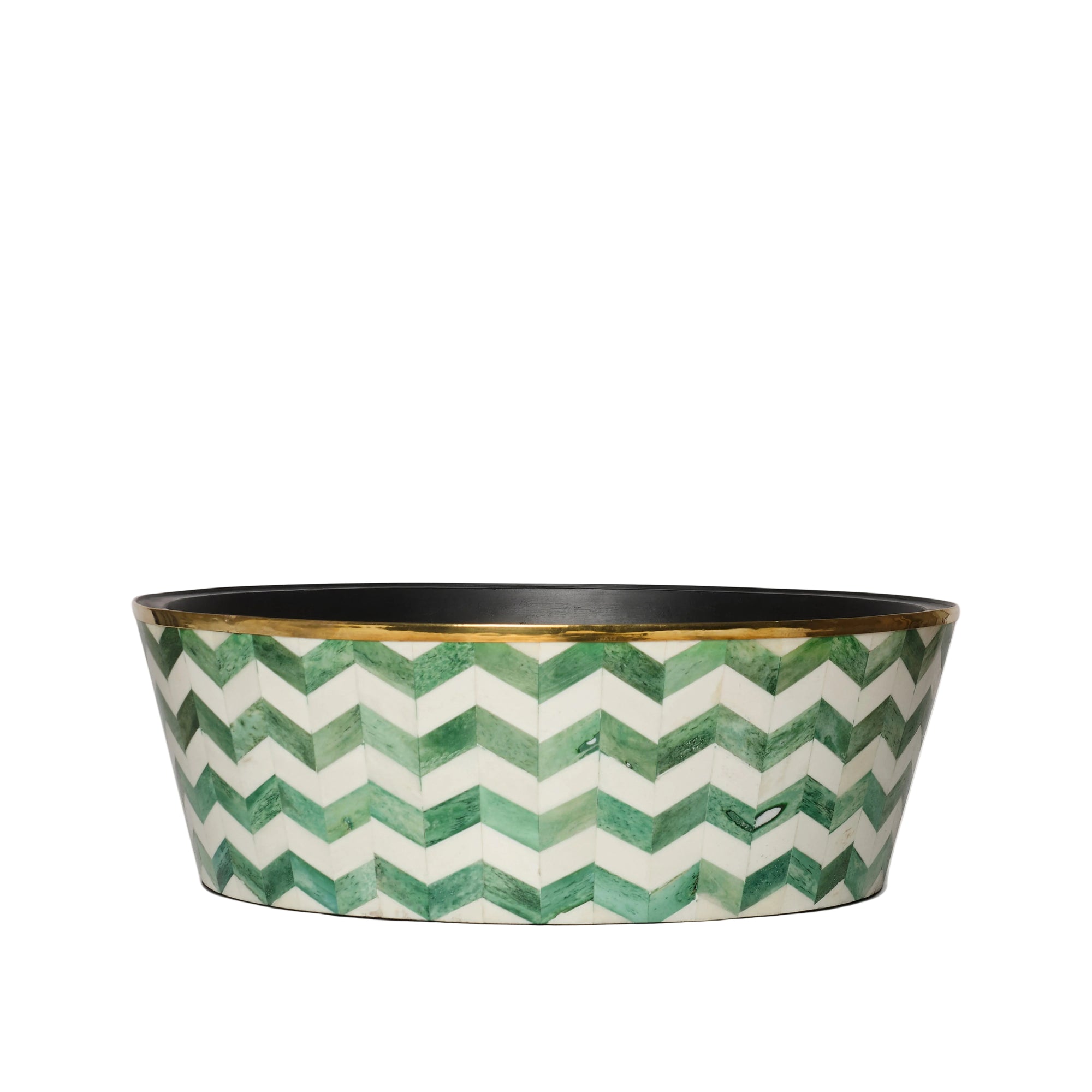 Round Inlay Planter | Large | Green | Chevron