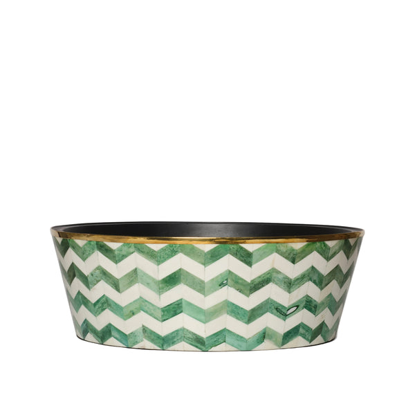 Round Inlay Planter | Large | Green | Chevron
