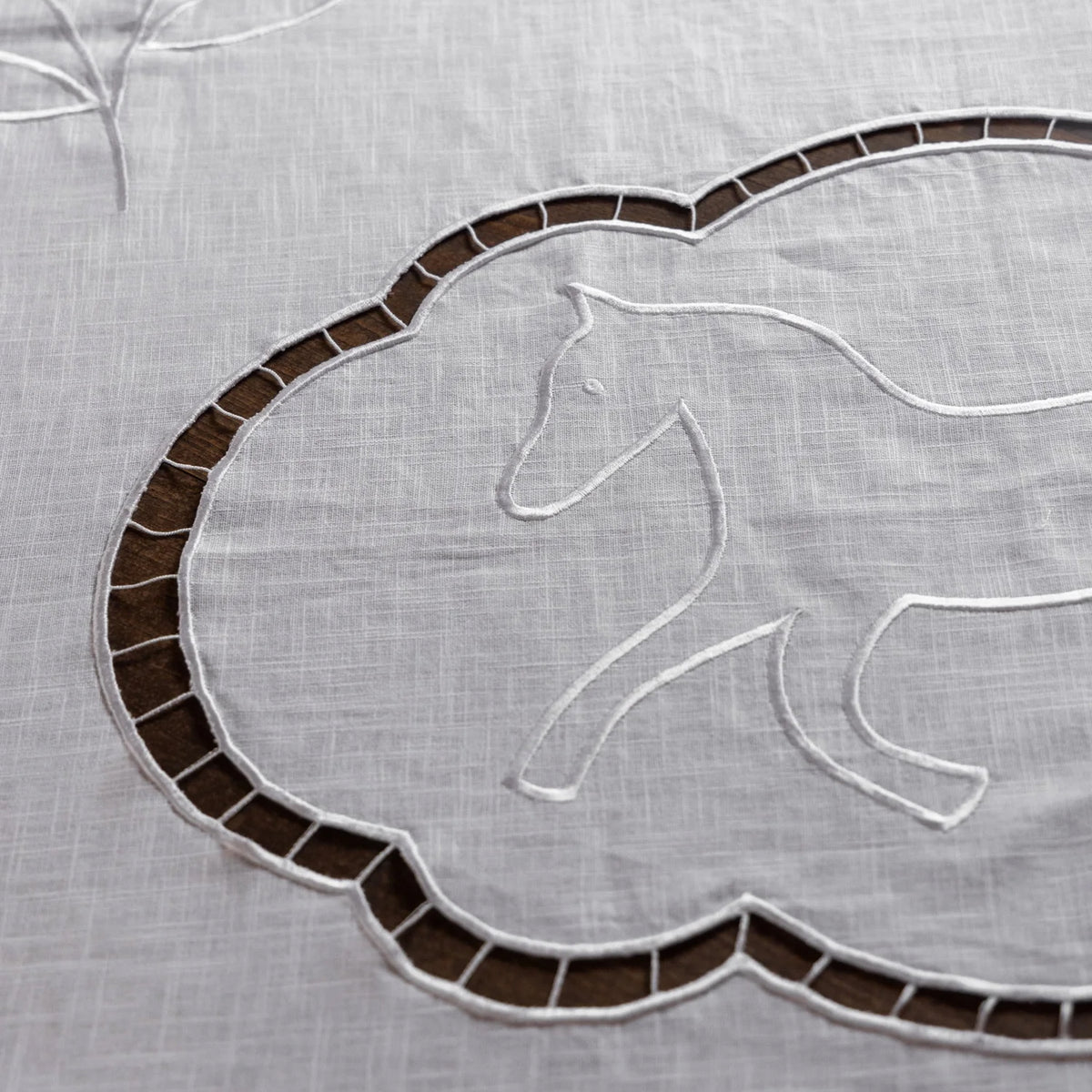 Cutwork Linen Tablecloth with Horse Motif