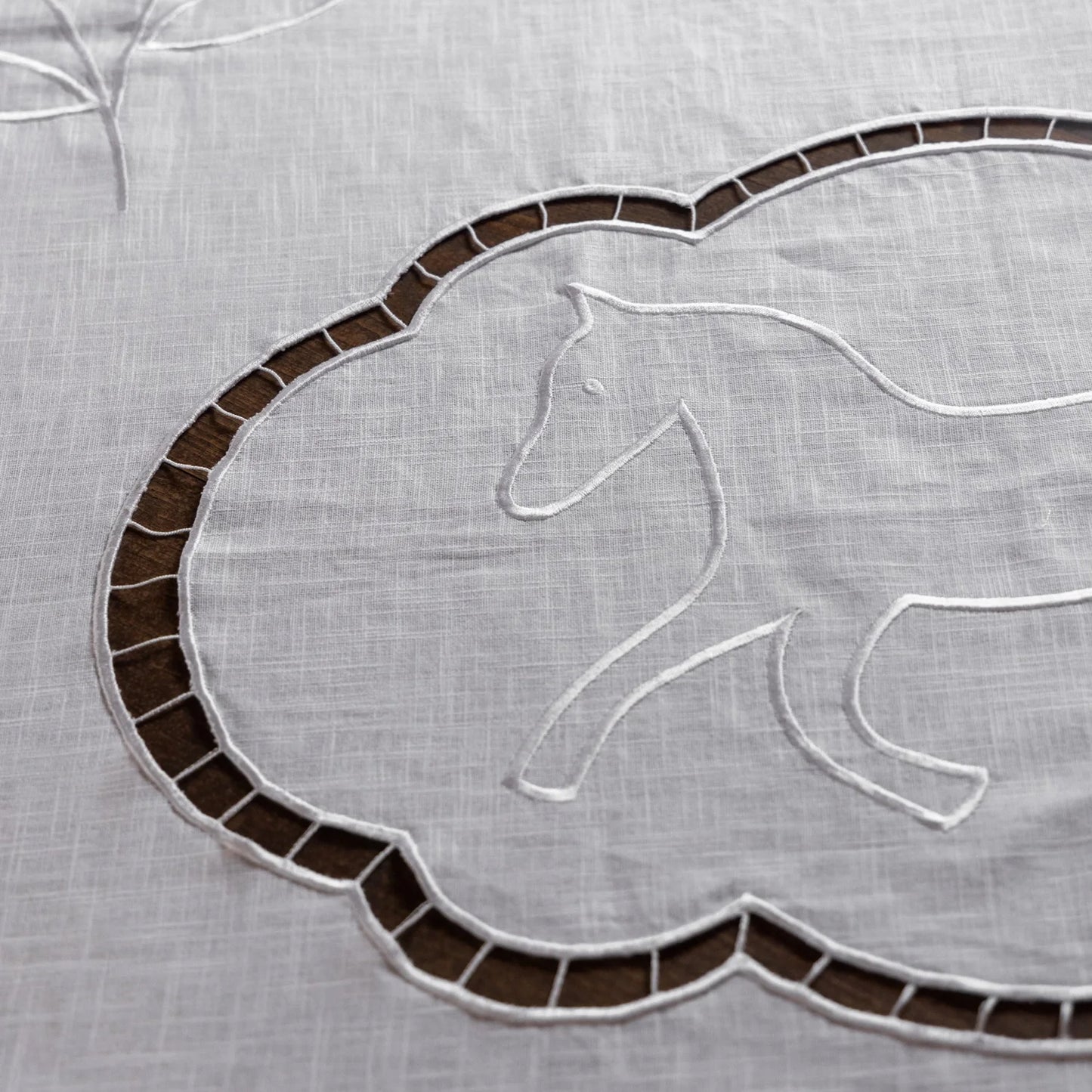 Cutwork Linen Tablecloth with Horse Motif