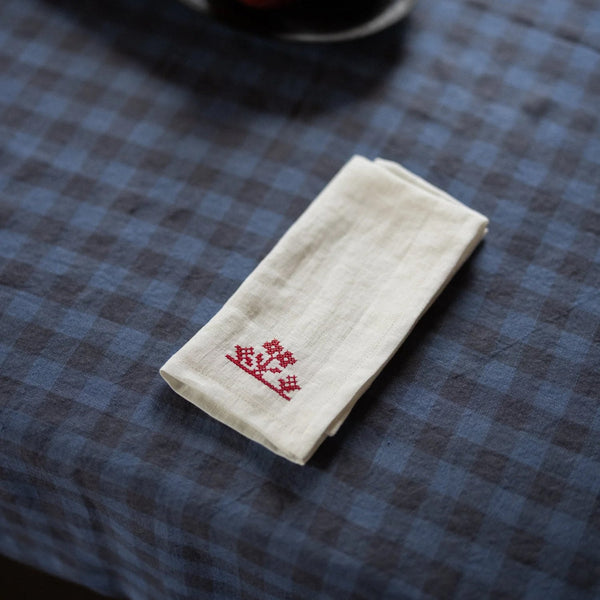 Beige Linen Gingham Tablecloth
