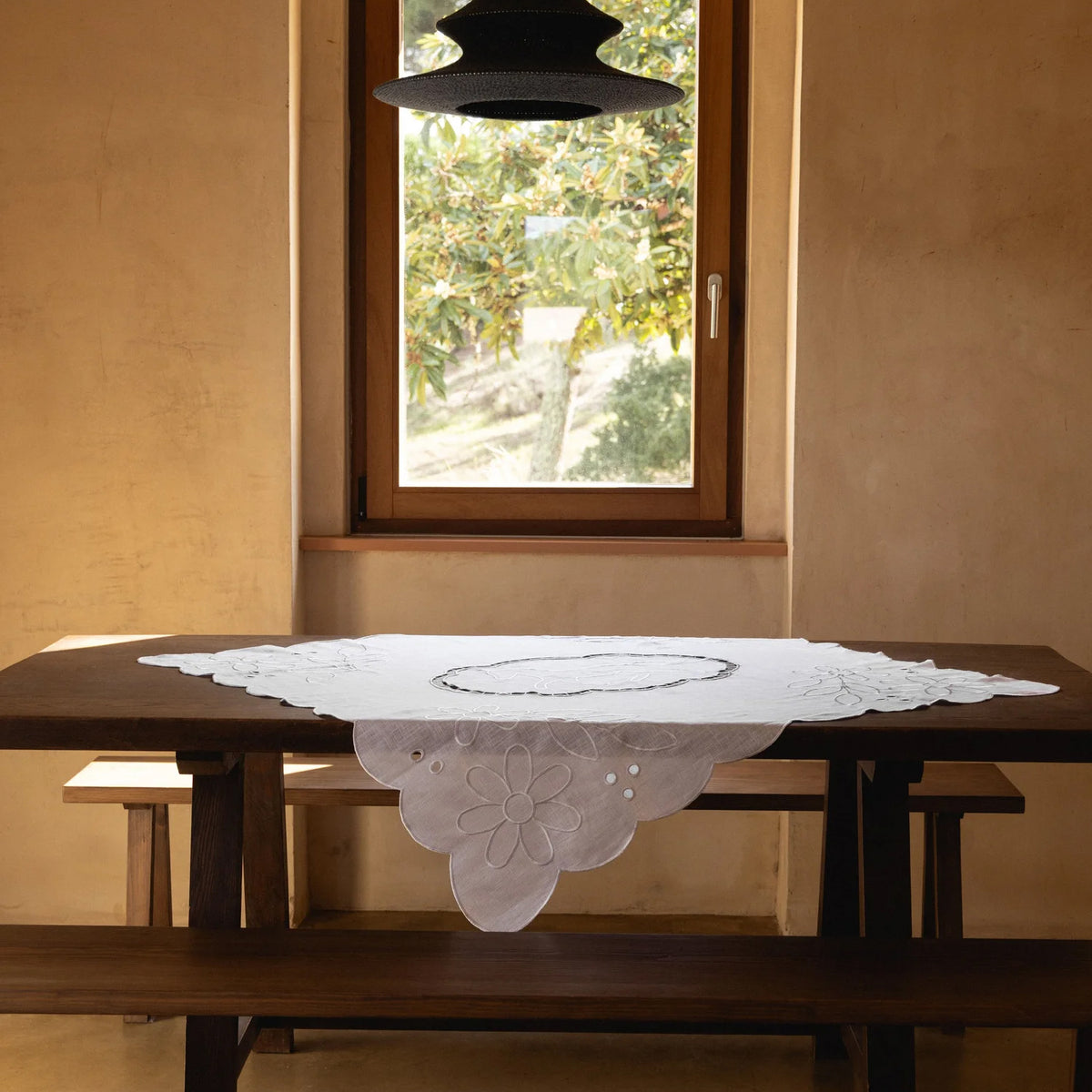 Cutwork Linen Tablecloth with Horse Motif