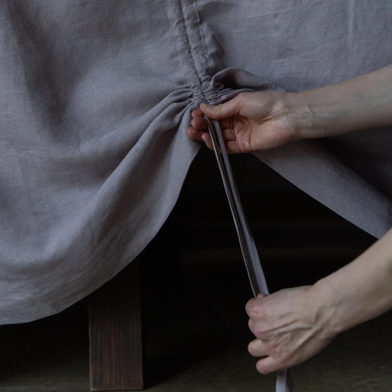 Handcrafted Linen Tablecloth with Drawstring Gathers
