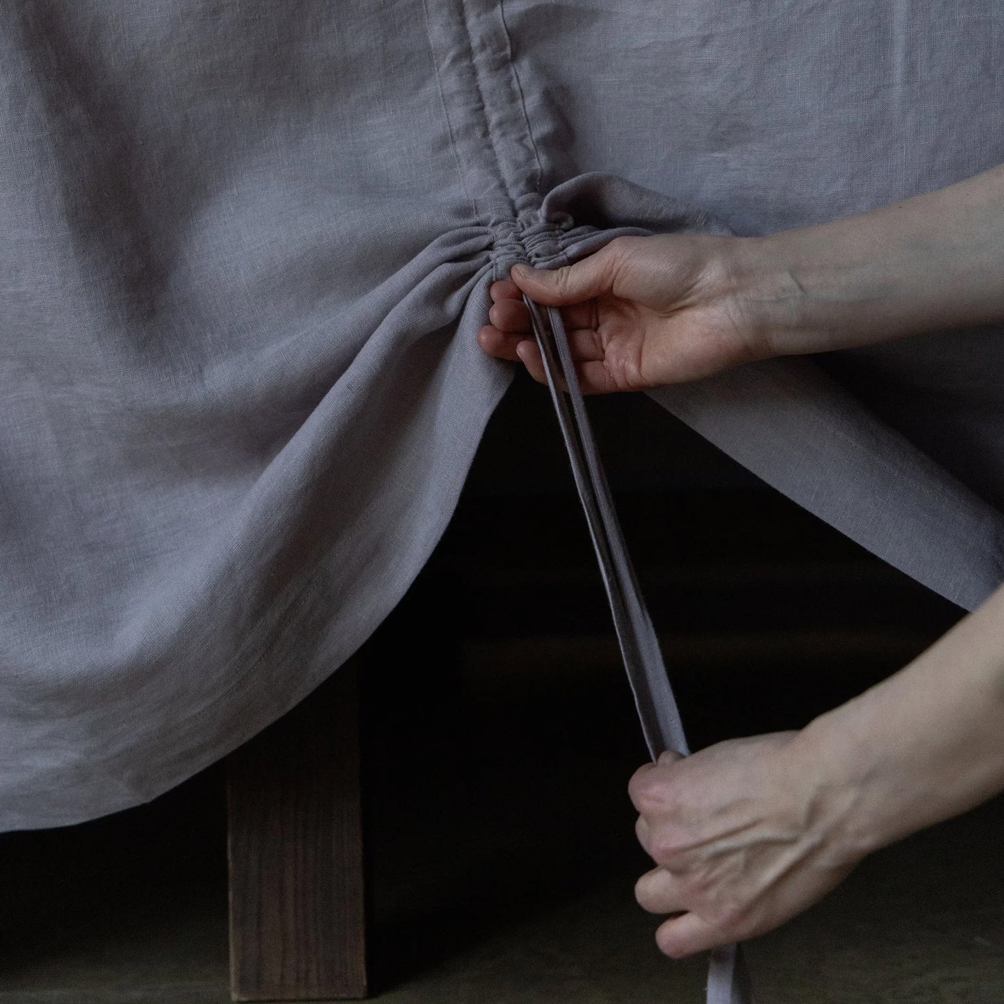 Handcrafted Linen Tablecloth with Drawstring Gathers