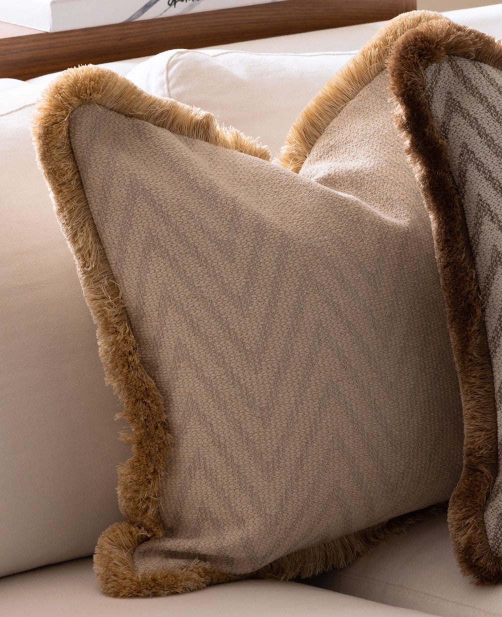Pillow cover - The Herringbone Elegance (Large Pattern) Pillow Cover - Cream White & Light Grey Mix