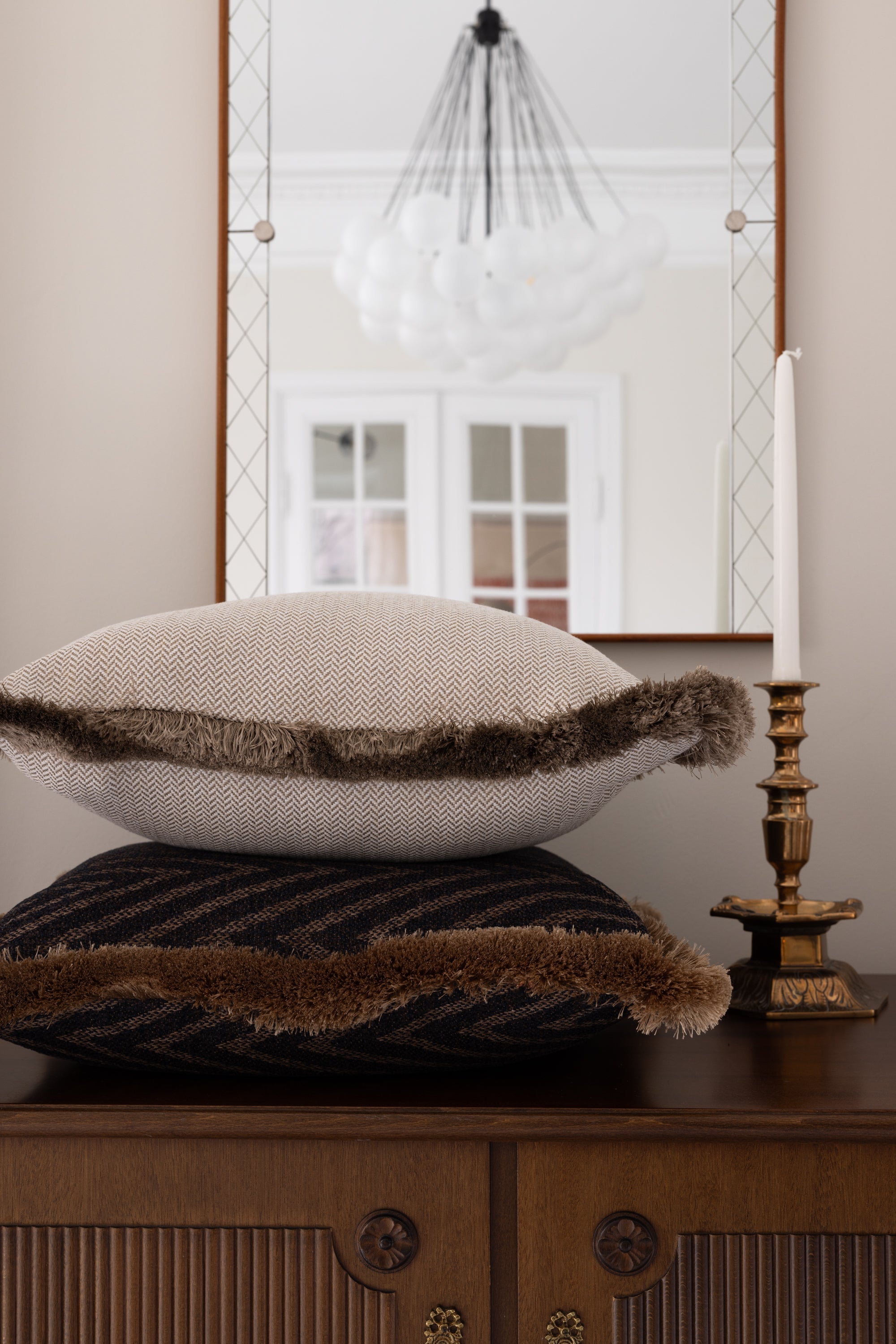 Pillow cover - The Herringbone Chic (Small Pattern) Pillow Cover - Light Beige & Toffee Mix