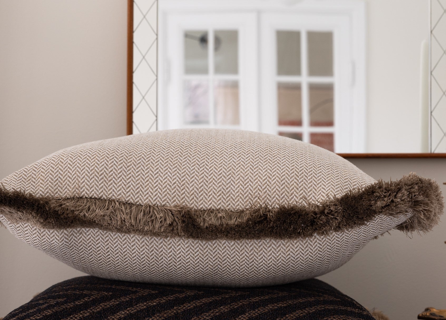 Pillow cover - The Herringbone Chic (Small Pattern) Pillow Cover - Light Beige & Toffee Mix