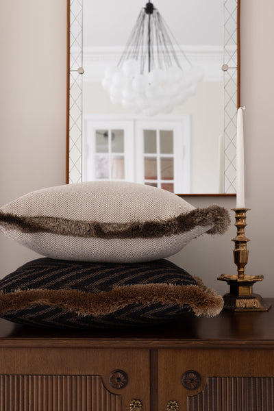 Pillow cover - The Herringbone Chic (Small Pattern) Pillow Cover - Light Beige & Toffee Mix