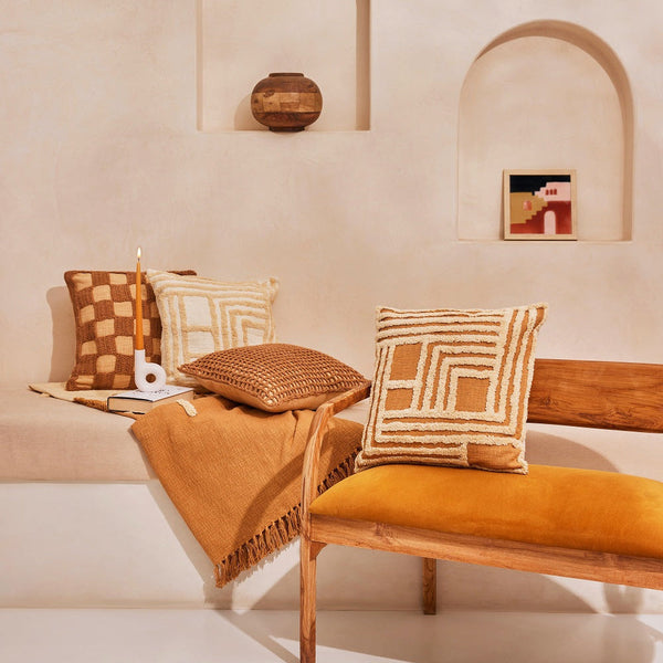 Rekha Cross Tufted Pillow, Clayinch | Cushion Cover Only