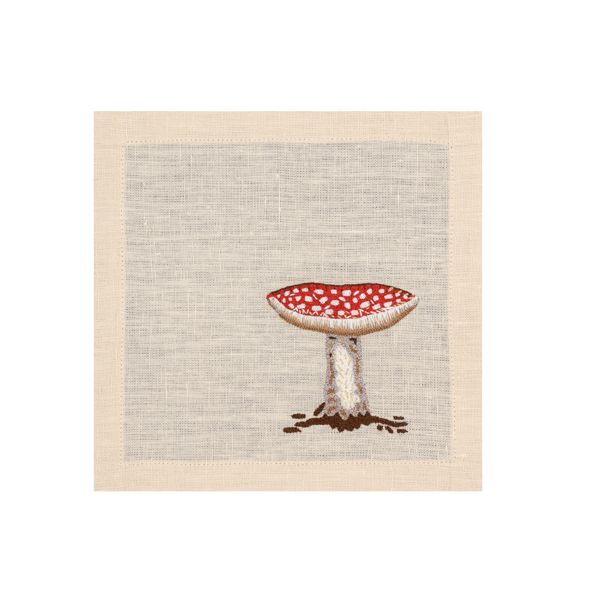 Hand Embroidered Mushroom Muse Cocktail Napkins 6" x 6" (Set of 4)