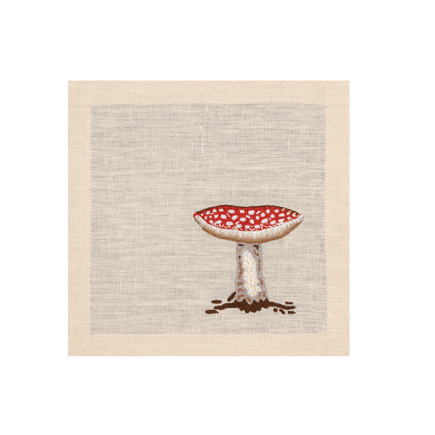 Hand Embroidered Mushroom Muse Cocktail Napkins 6" x 6" (Set of 4)