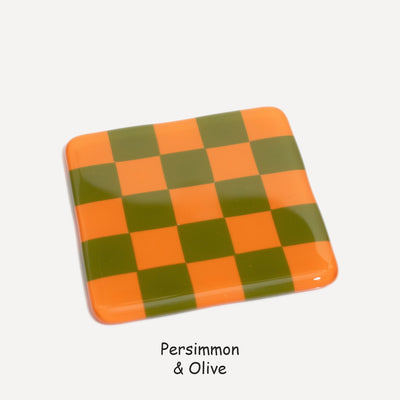 10cm Chequered Dual Colour Coaster - Oceanside Collection - Persimmon &amp; Olive image