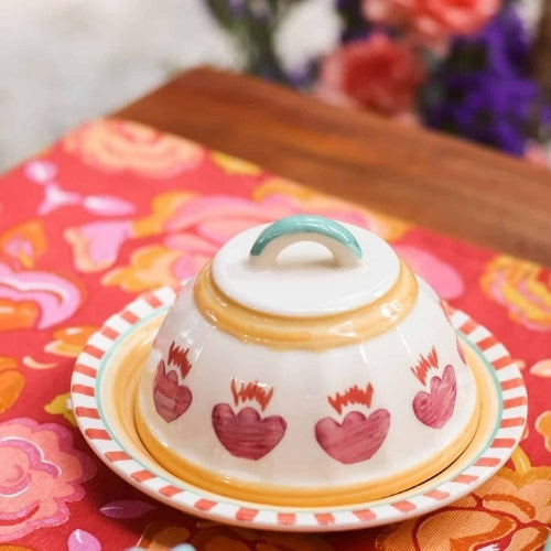 Rose Ceramic Butter Dish 4.3x4.3x3 Inches Handmade with Lid - Casa Amarosa