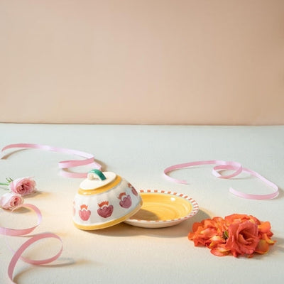 Rose Ceramic Butter Dish 4.3x4.3x3 Inches Handmade with Lid - Casa Amarosa