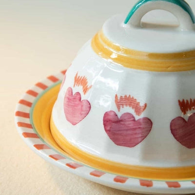 Rose Ceramic Butter Dish 4.3x4.3x3 Inches Handmade with Lid - Casa Amarosa