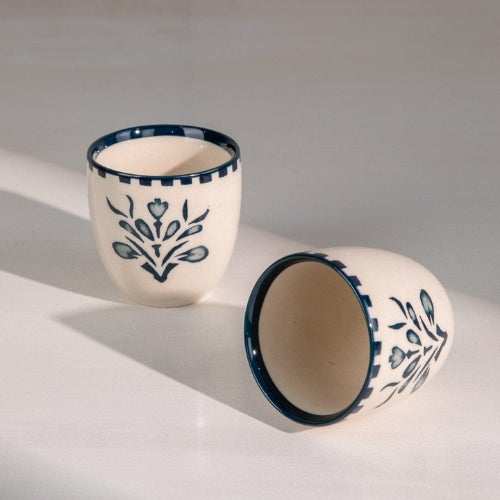 Teal Montane Ceramic Cup | Handpainted Ceramic | 3x3x3 in (Set of 2)