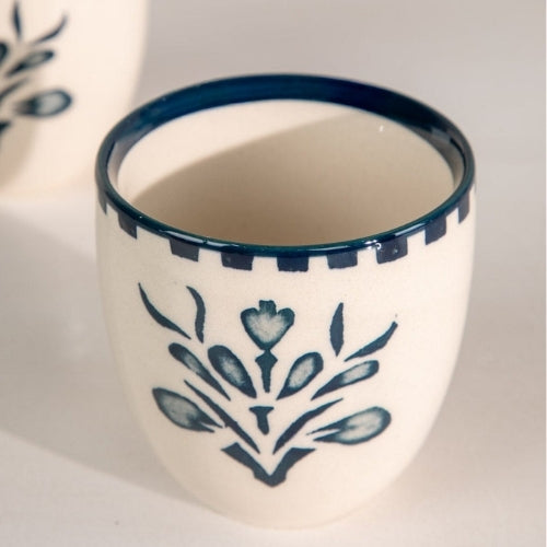 Teal Montane Ceramic Cup | Handpainted Ceramic | 3x3x3 in (Set of 2)