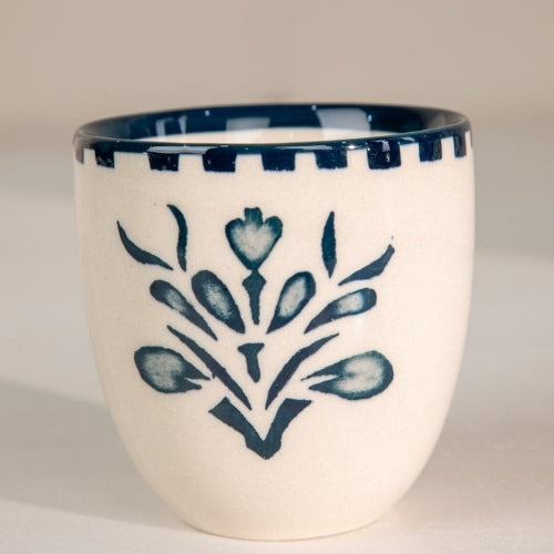 Teal Montane Ceramic Cup | Handpainted Ceramic | 3x3x3 in (Set of 2)